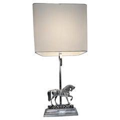 Retro Spanish 1970's Silver Horse Table Lamp