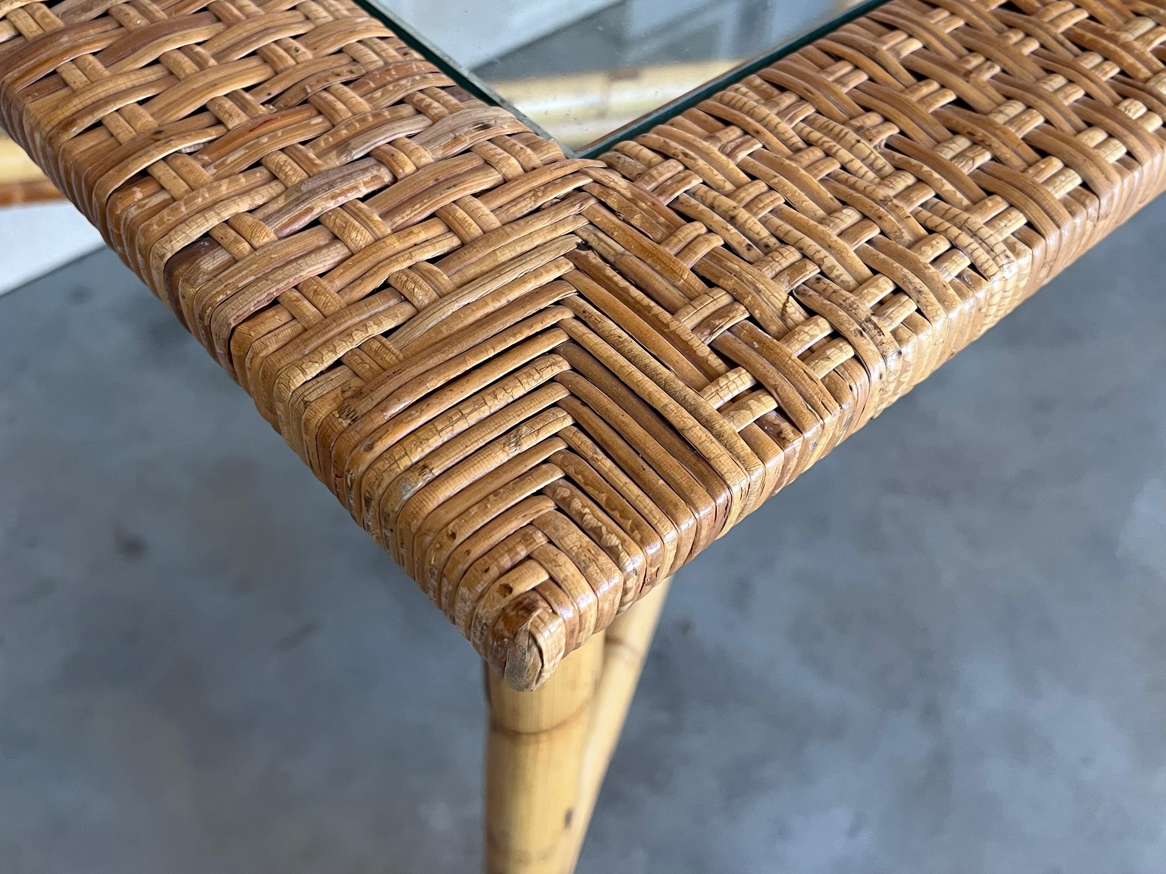 Spanish, 1980s Bamboo Glass Dining Table with Glass Tabletop For Sale 5