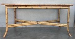 Spanish, 1980s Bamboo Glass Dining Table with Glass Tabletop