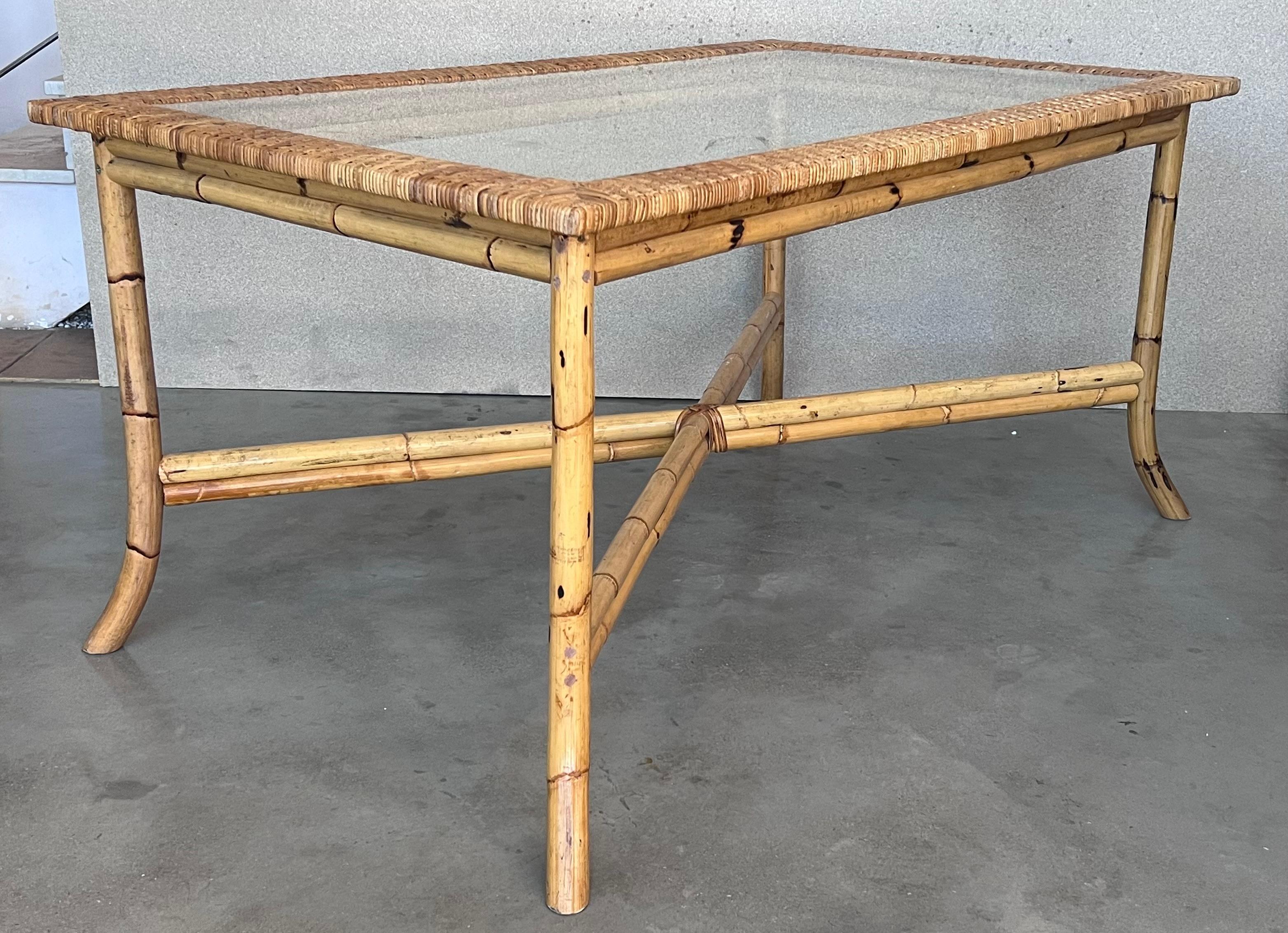 Spanish, 1980s Bamboo Glass Dining Table with Glass Tabletop For Sale 2