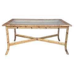 Vintage Spanish, 1980s Bamboo Glass Dining Table with Glass Tabletop