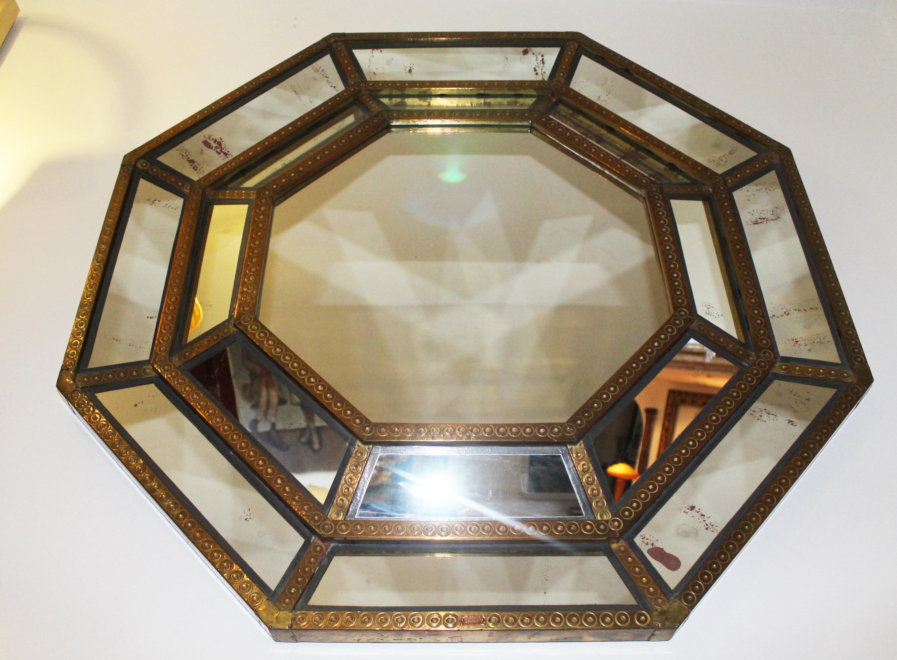 Mid-Century Modern Spanish, 1980s Bedoya Arte Signed Octagonal Mirror