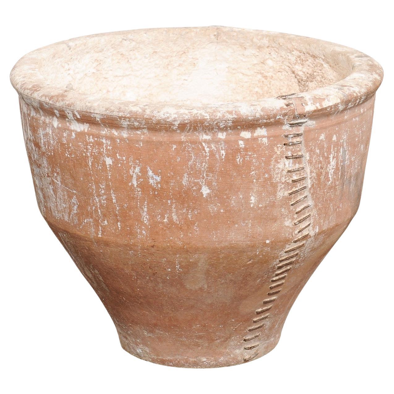 Spanish 19th C. 2 Ft Tall Terracotta Rounded Planter, Decorative Vessel For Sale