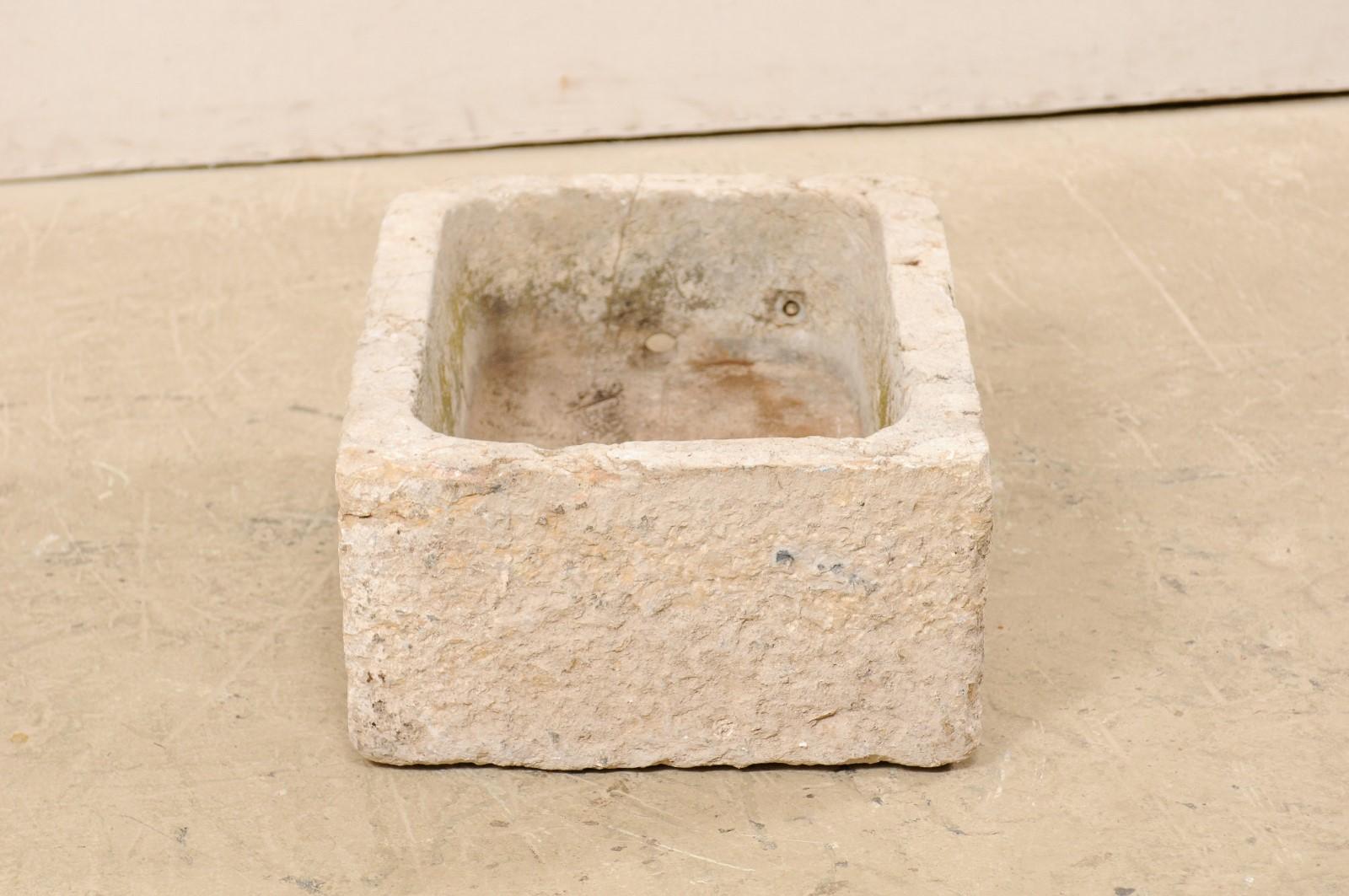 Spanish 19th Century Carved Limestone Sink Basin, Rectangular-Shape 3