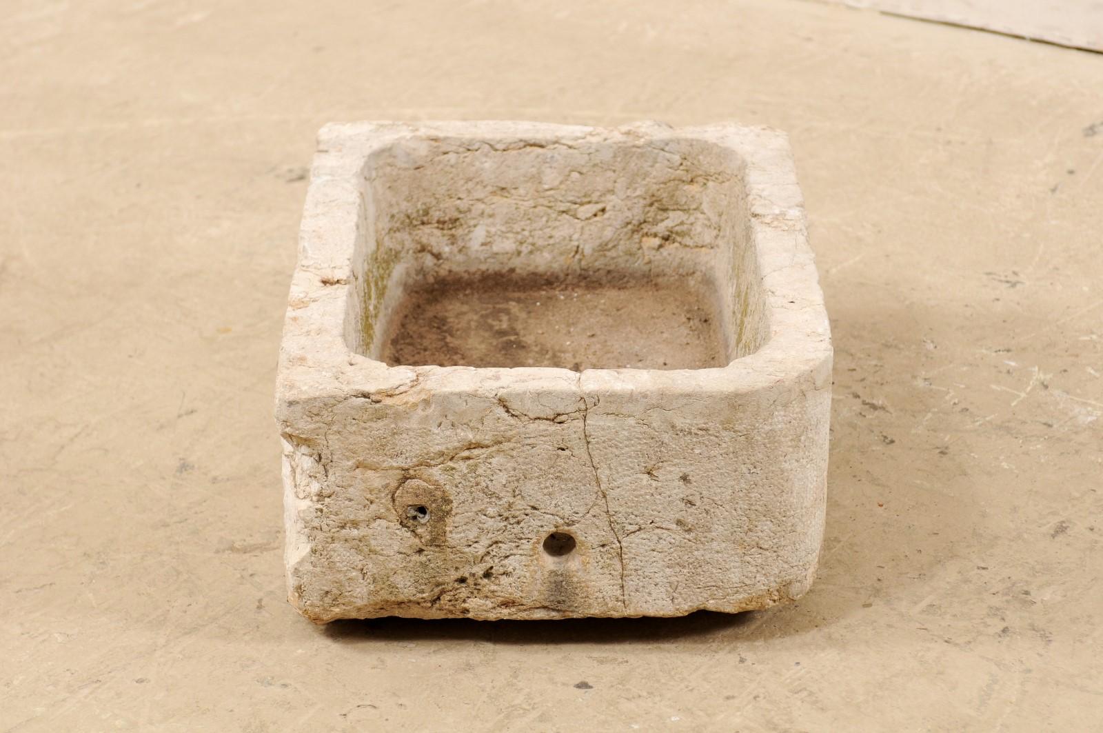 Hand-Carved Spanish 19th Century Carved Limestone Sink Basin, Rectangular-Shape