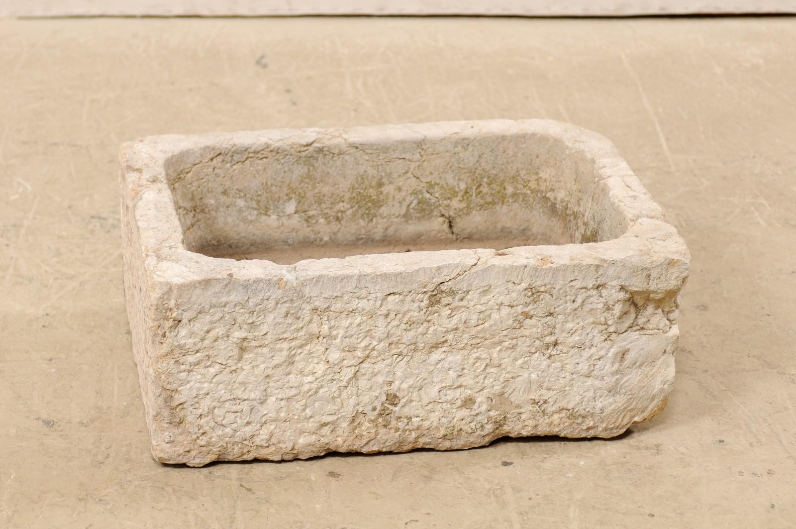 Spanish 19th Century Carved Limestone Sink Basin, Rectangular-Shape 1