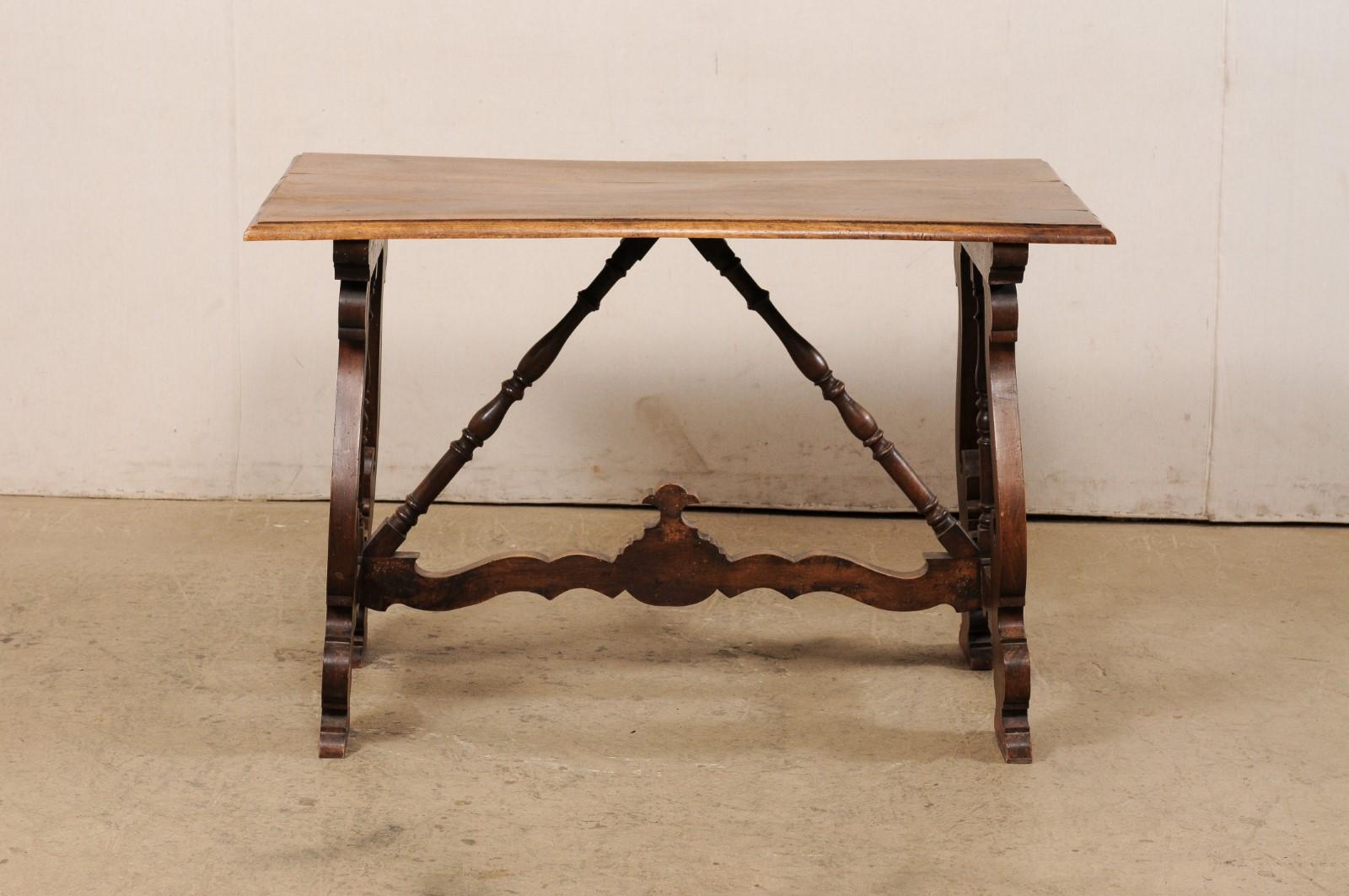 Spanish 19th C. Desk or Console Table with Beautiful Lyre-Carved Legs For Sale 6