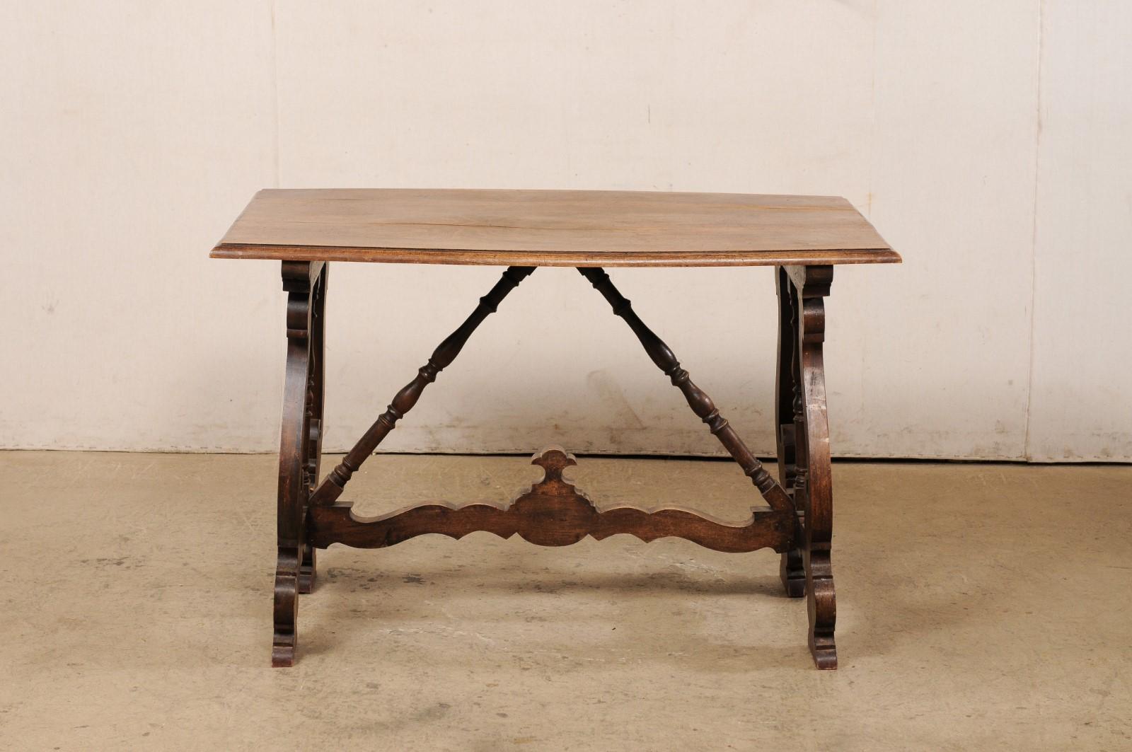 Spanish 19th C. Desk or Console Table with Beautiful Lyre-Carved Legs For Sale 2