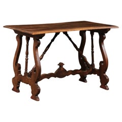 Table de bureau ou console espagnole du 19e siècle avec de beaux pieds sculptés en forme de lyre