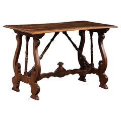 Spanish 19th C. Desk or Console Table with Beautiful Lyre-Carved Legs