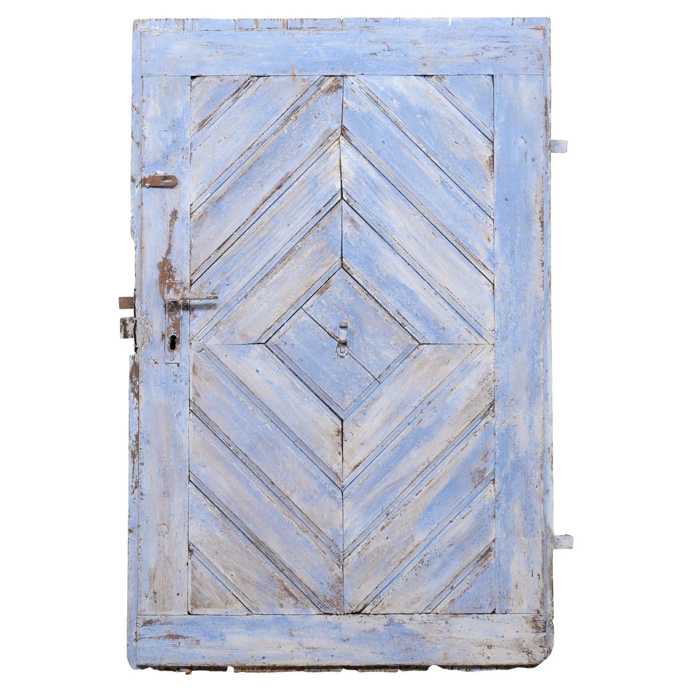 Spanish 19th C. Diamond Pattern Painted Wood Door 'Could be a Great Headboard' For Sale