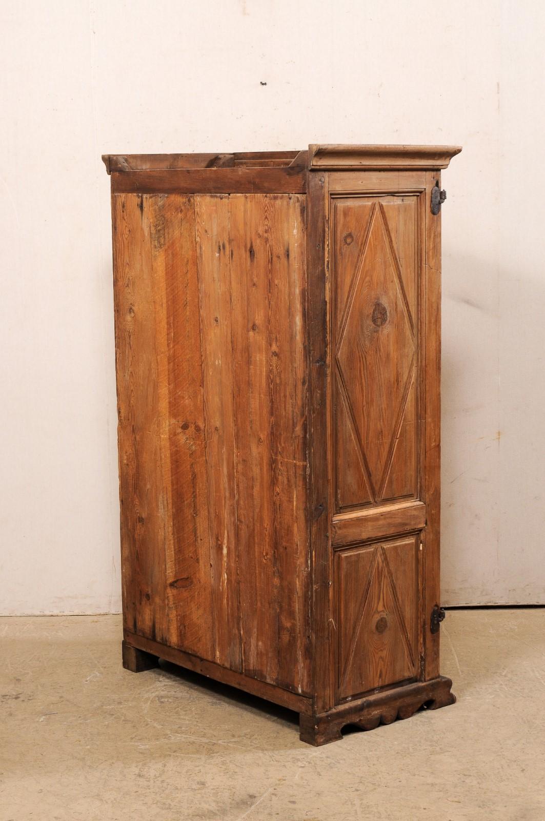 Spanish 19th Century Geometric-Carved Panel 2-Door Wood Cabinet In Good Condition For Sale In Atlanta, GA