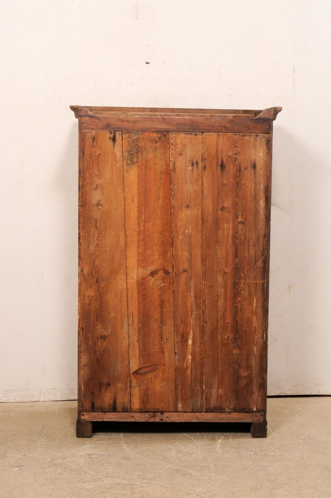 Spanish 19th Century Geometric-Carved Panel 2-Door Wood Cabinet  1