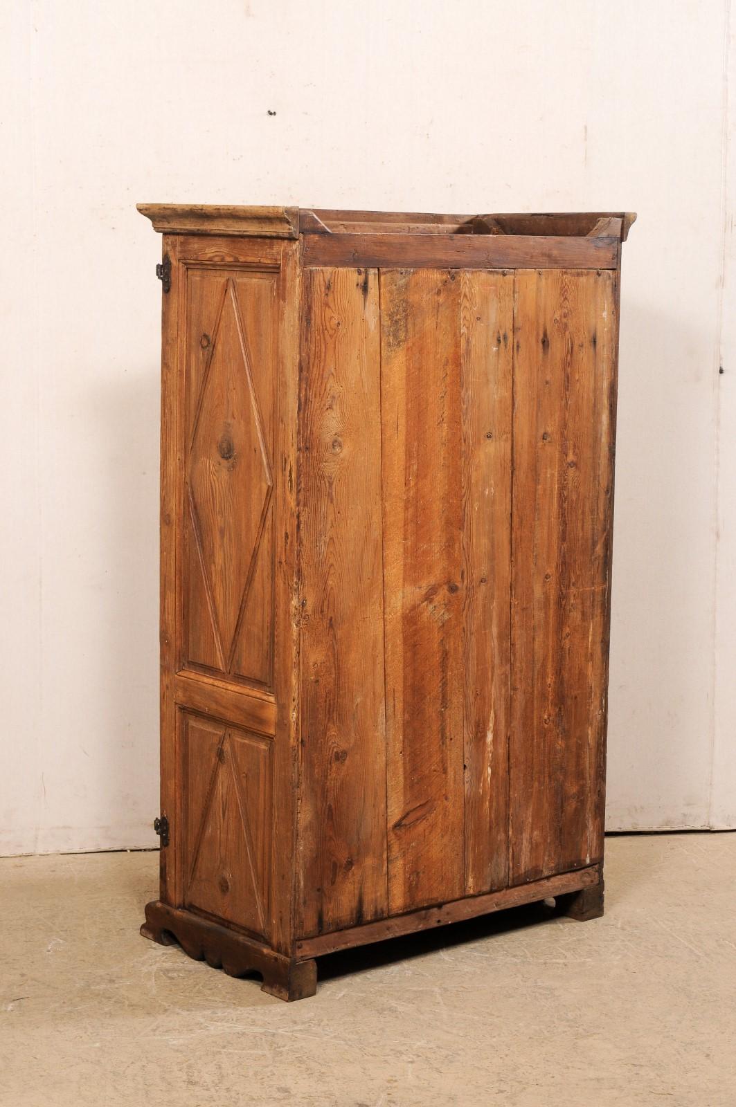 Spanish 19th Century Geometric-Carved Panel 2-Door Wood Cabinet For Sale 2