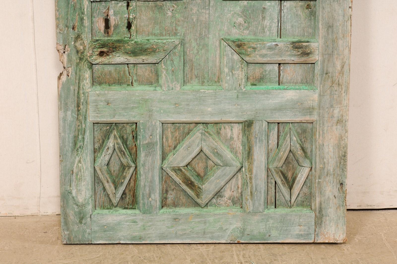 Spanish 19th Century Geometric Paneled Door with Its Original Green Paint For Sale 1