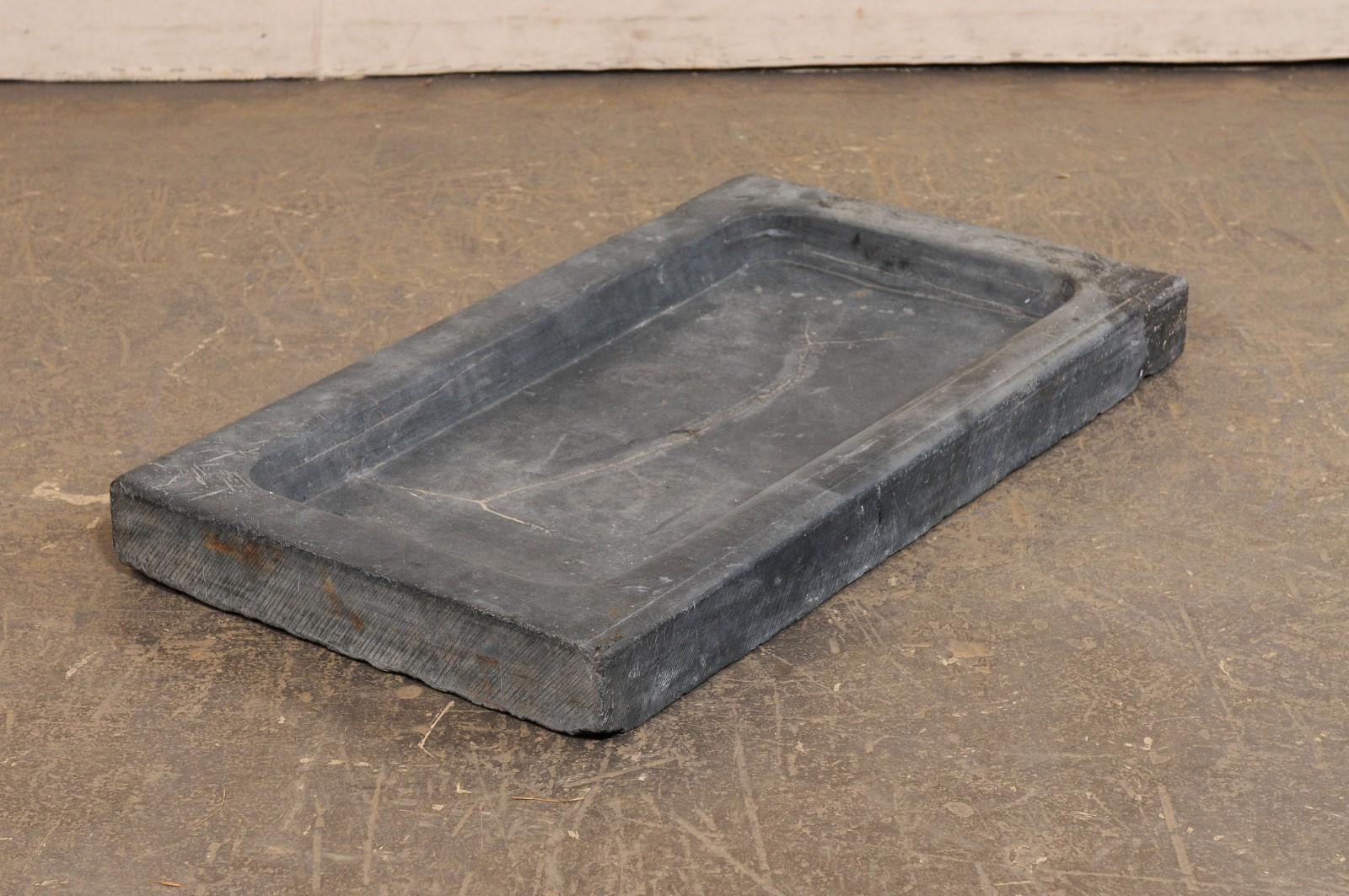 Spanish 19th C. Grey Stone Sink w/Shallow Basin For Sale 5