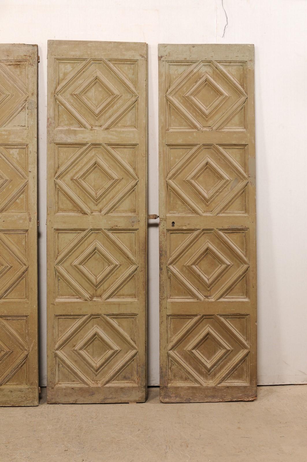 Spanish 19th C. Raised Diamond Carved Panel Doors, a Set of 2 Pair In Good Condition For Sale In Atlanta, GA