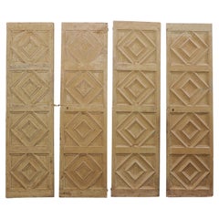 Vintage Spanish 19th C. Raised Diamond Carved Panel Doors, a Set of 2 Pair