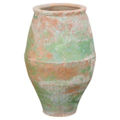 Spanish 19th C. Terracotta Olive Jar w/Green & Blue Paint Remnants