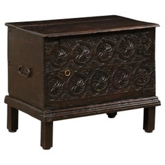 Antique Spanish 19th C. Trunk Adorned in Swirling Medallions (or a Cute Coffee Table!)