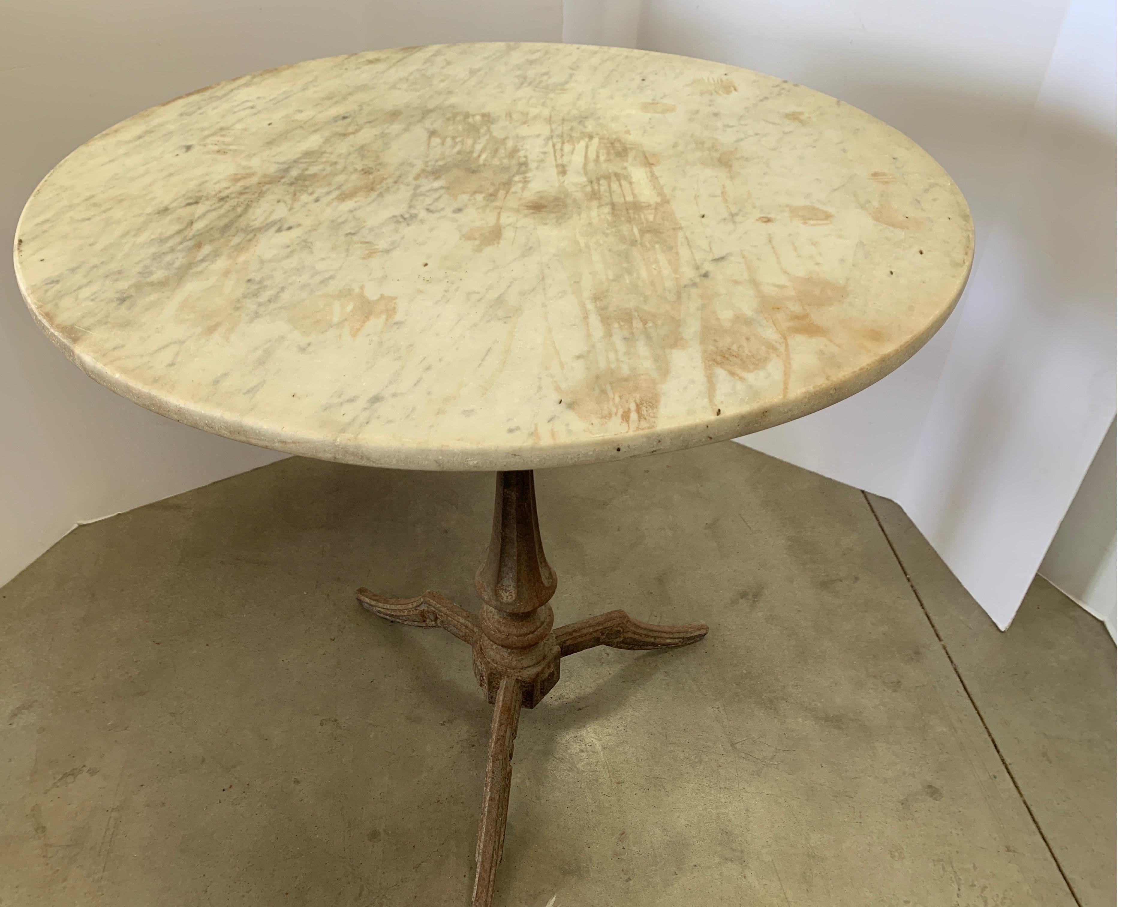 Spanish 19th Century Bistro Table with Original Marble Top and Iron Base 5
