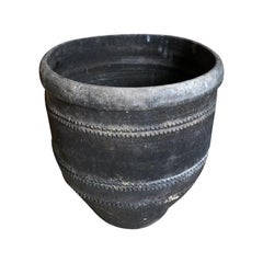 Antique Spanish 19th Century Black Terracotta Urn, Planter