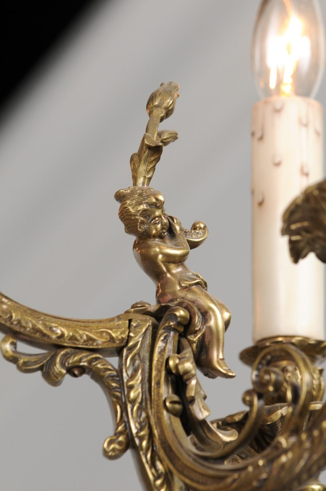 Spanish 19th Century Bronze Six-Light Chandelier with Cherubs and Floral Decor For Sale 10