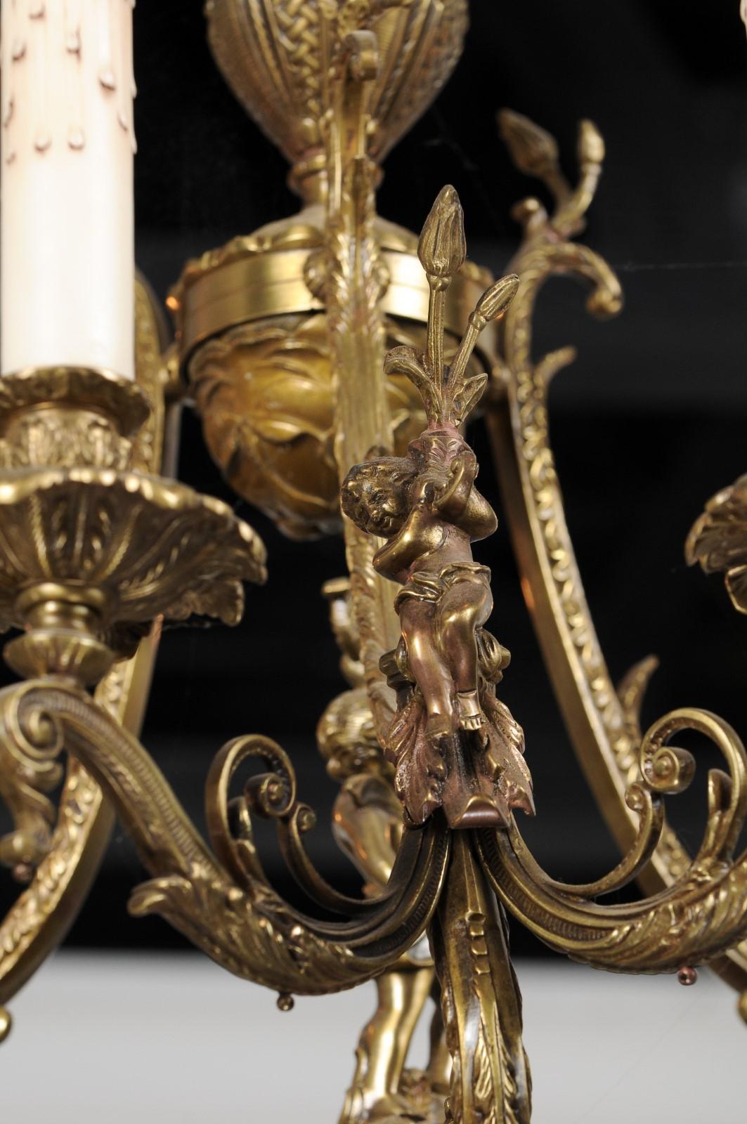 Spanish 19th Century Bronze Six-Light Chandelier with Cherubs and Floral Decor For Sale 12