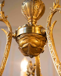 Spanish 19th Century Bronze Six-Light Chandelier with Cherubs and Floral Decor