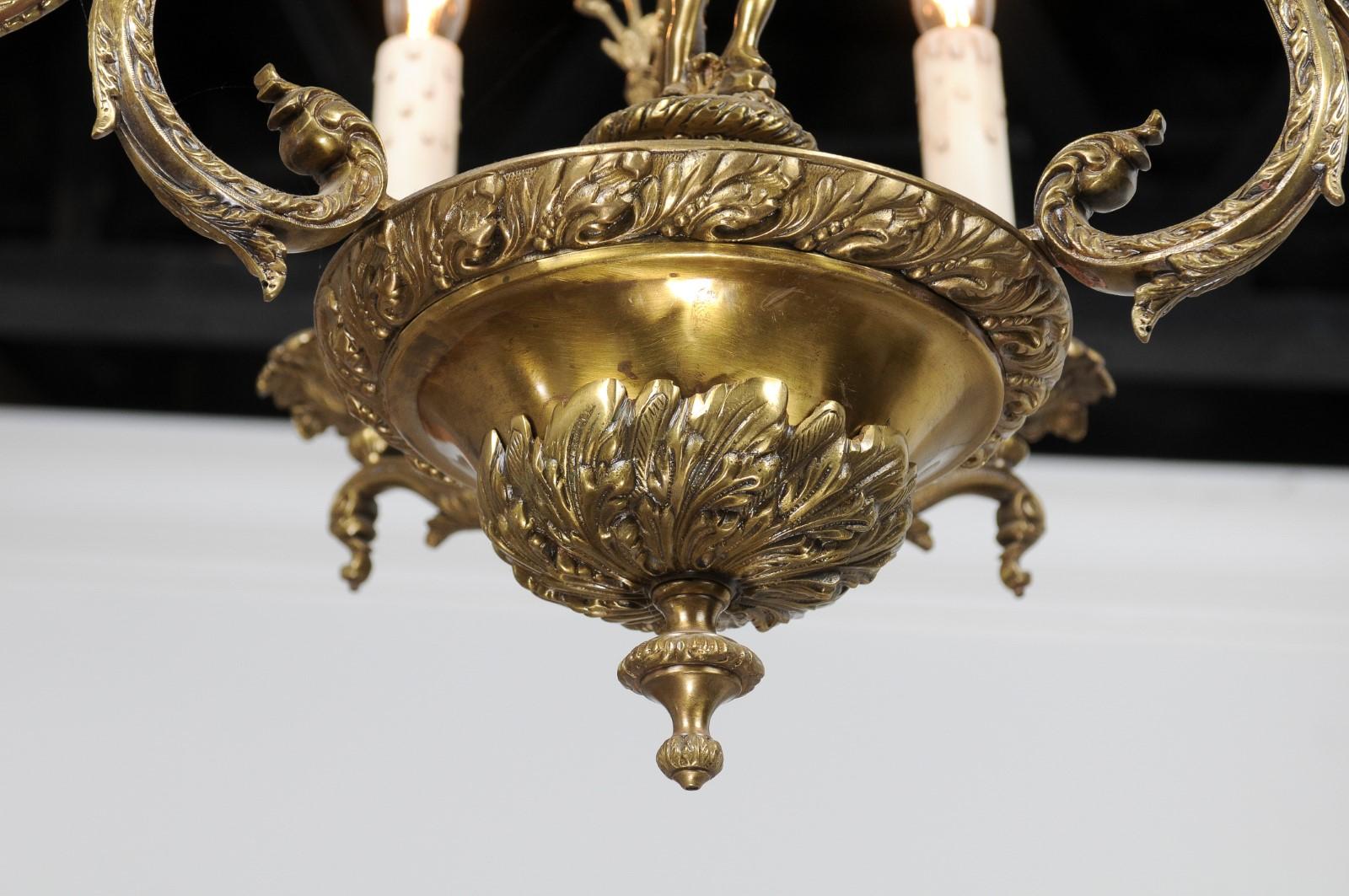Spanish 19th Century Bronze Six-Light Chandelier with Cherubs and Floral Decor For Sale 1
