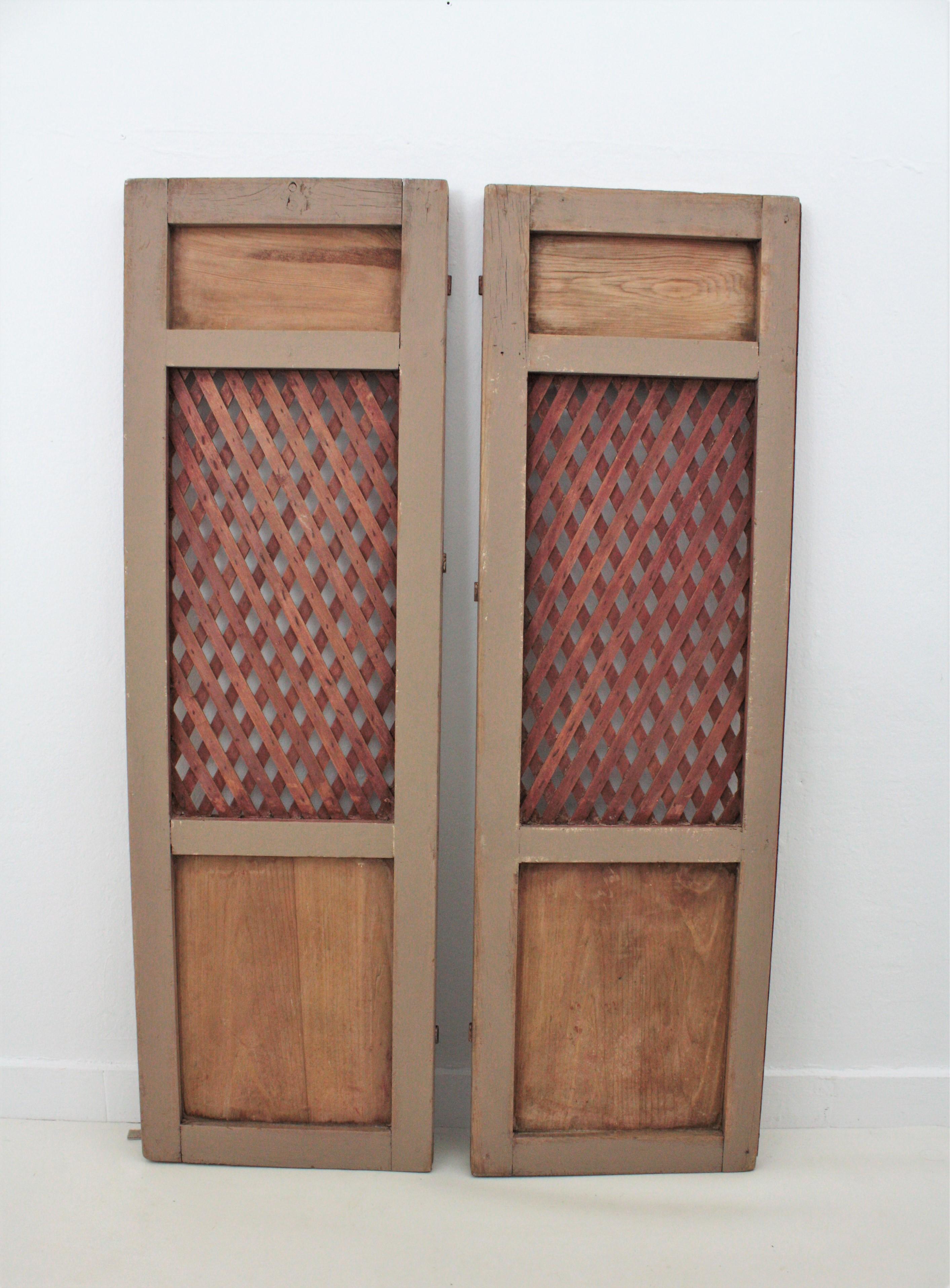 Spanish Carved Wood Lattice Rustic Doors, Pair For Sale 2