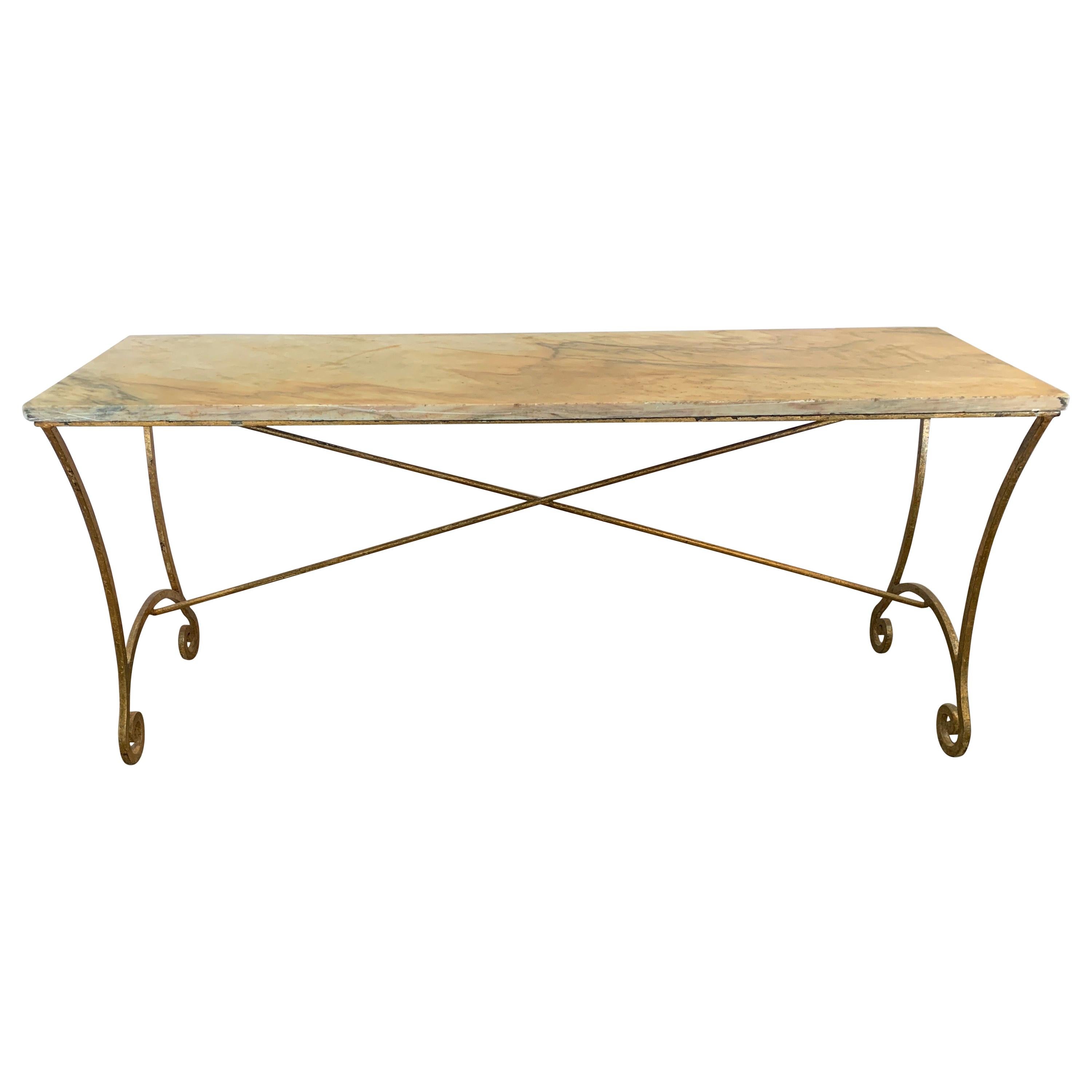 Spanish 19th Century Gilt Overlay on Iron with Antique Marble-Top Console