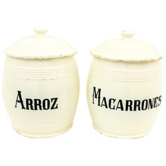 Spanish Glazed Ceramic Storage Jars / Kitchen Pottery Canisters