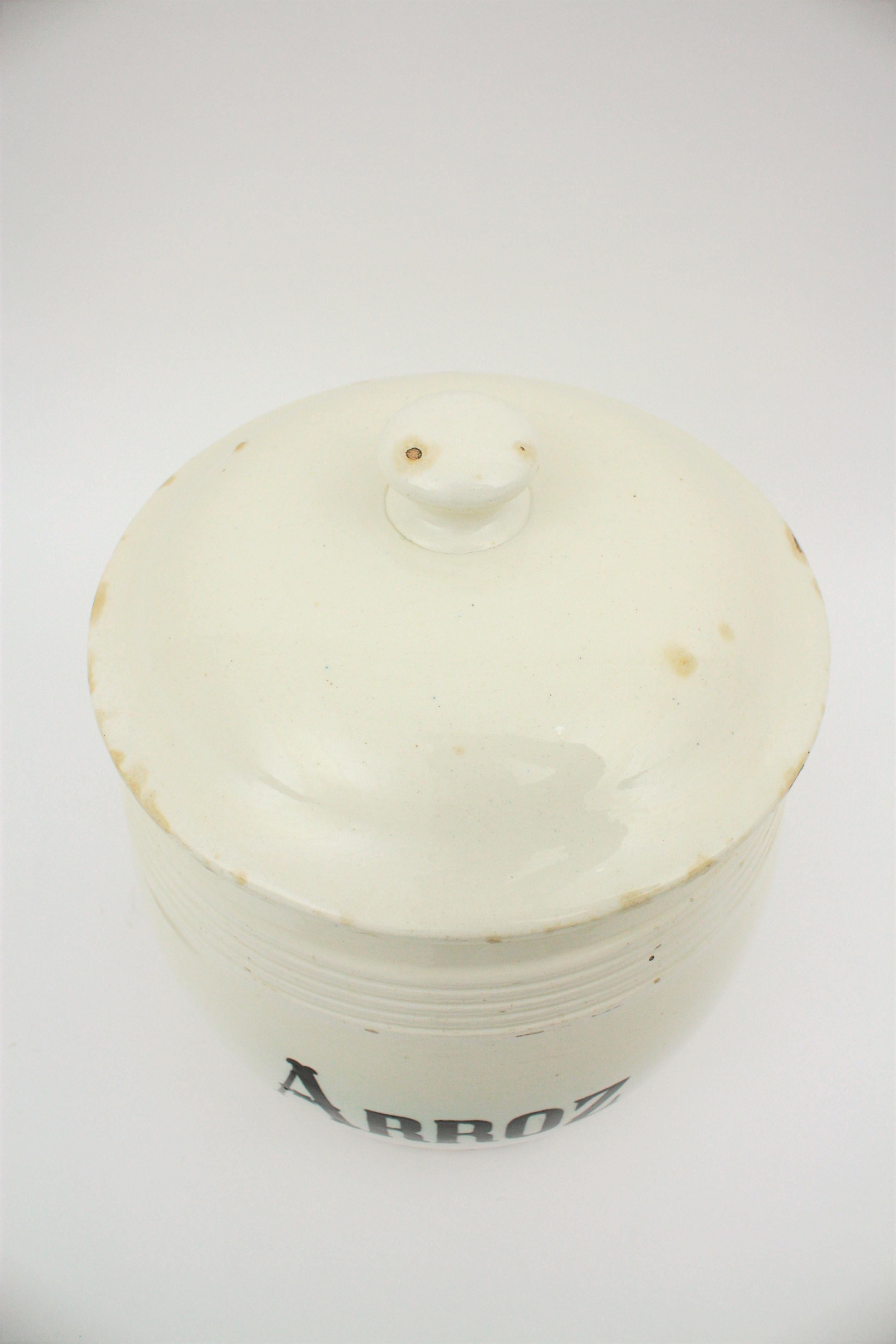 Spanish Glazed Ceramic Storage Jars / Kitchen Pottery Canisters 7