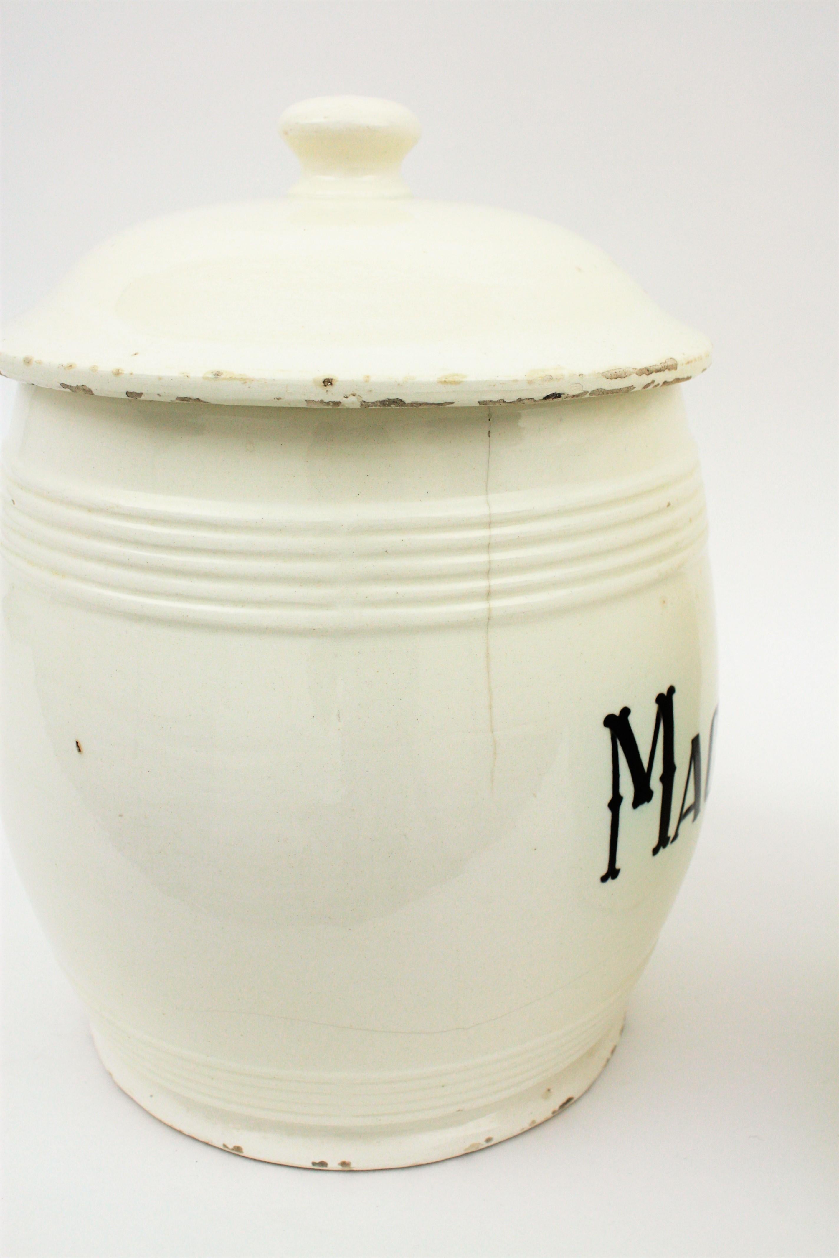 Spanish Glazed Ceramic Storage Jars / Kitchen Pottery Canisters 9