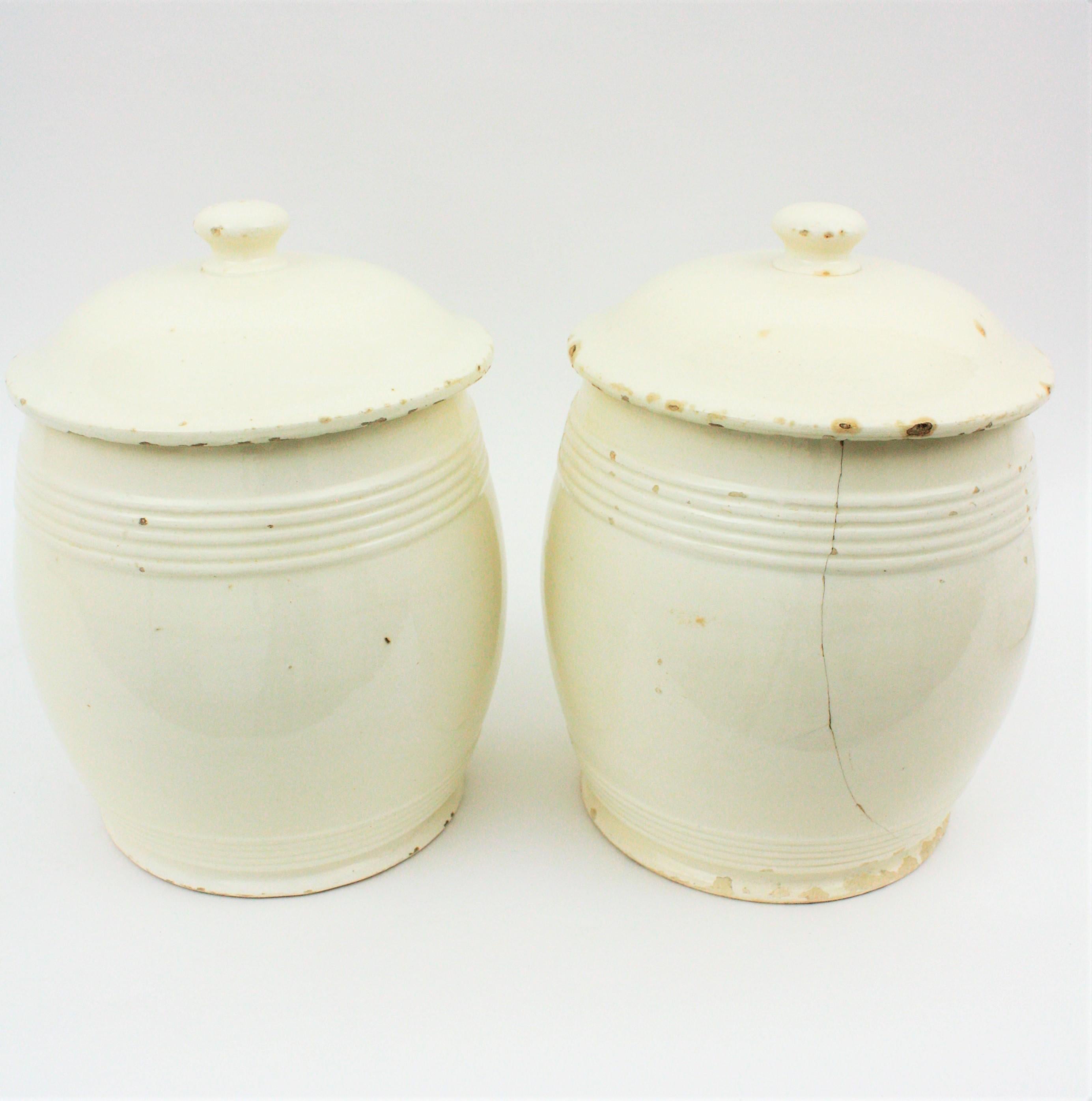 Spanish Glazed Ceramic Storage Jars / Kitchen Pottery Canisters 10