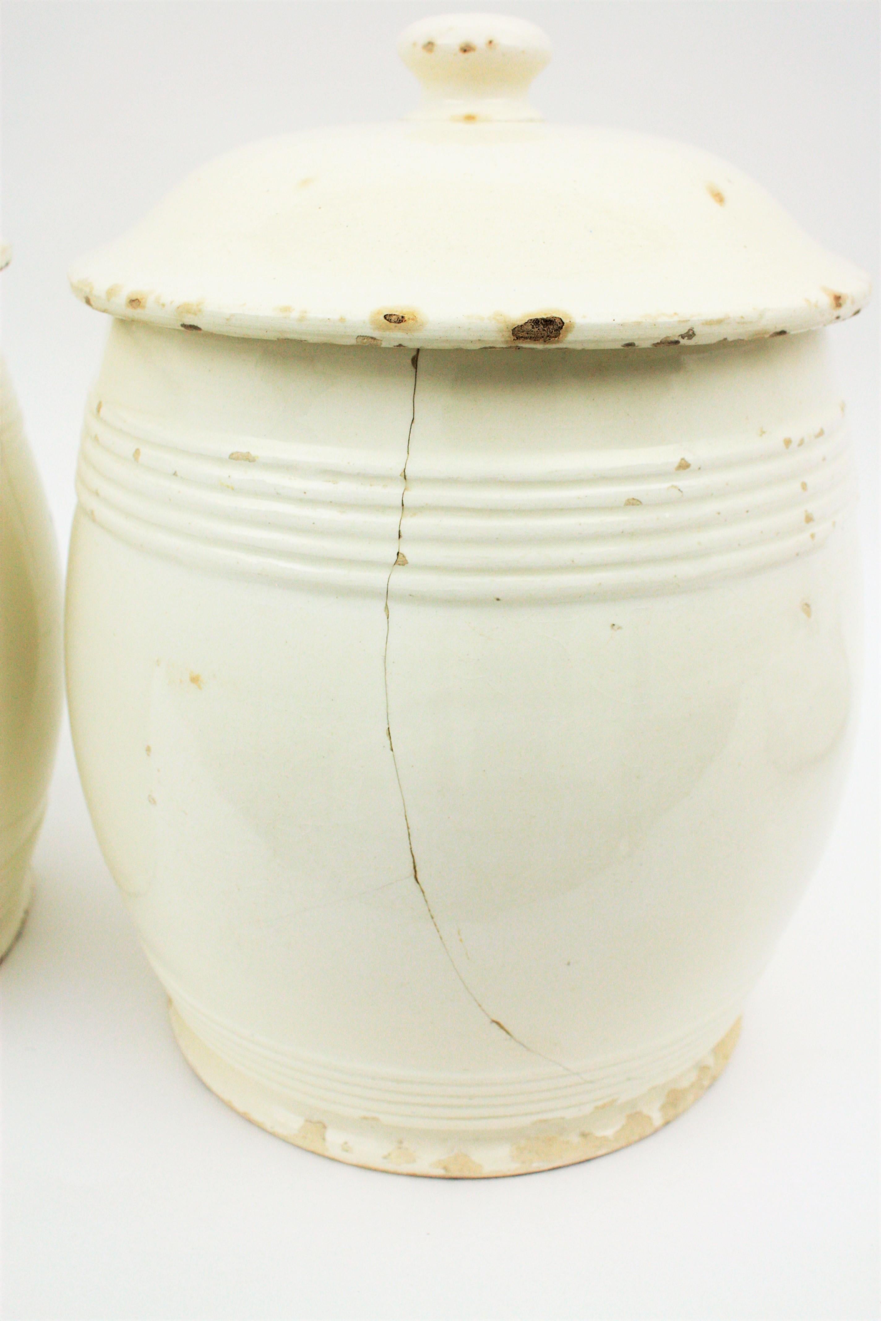 Spanish Glazed Ceramic Storage Jars / Kitchen Pottery Canisters 11