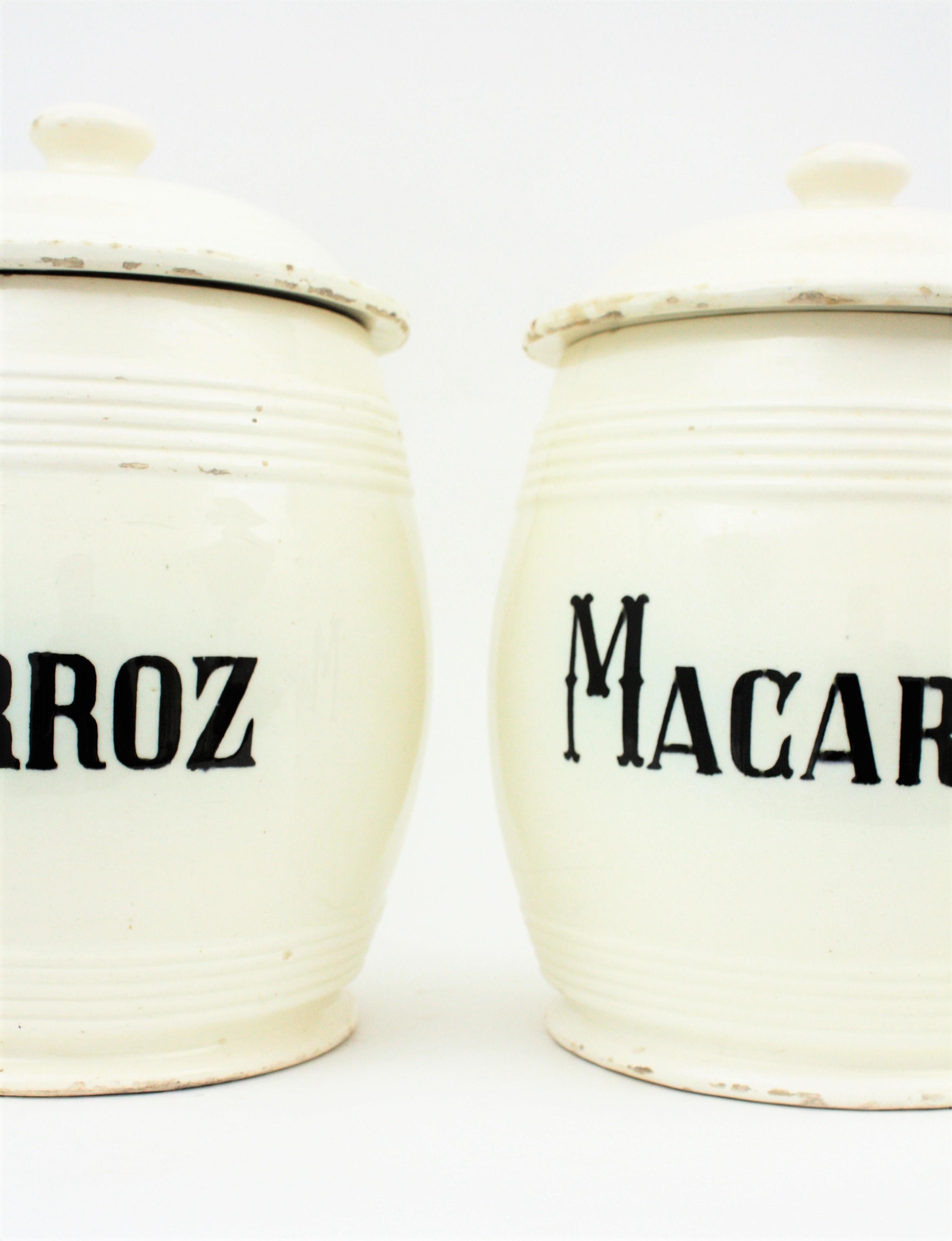 19th Century Spanish Glazed Ceramic Storage Jars / Kitchen Pottery Canisters
