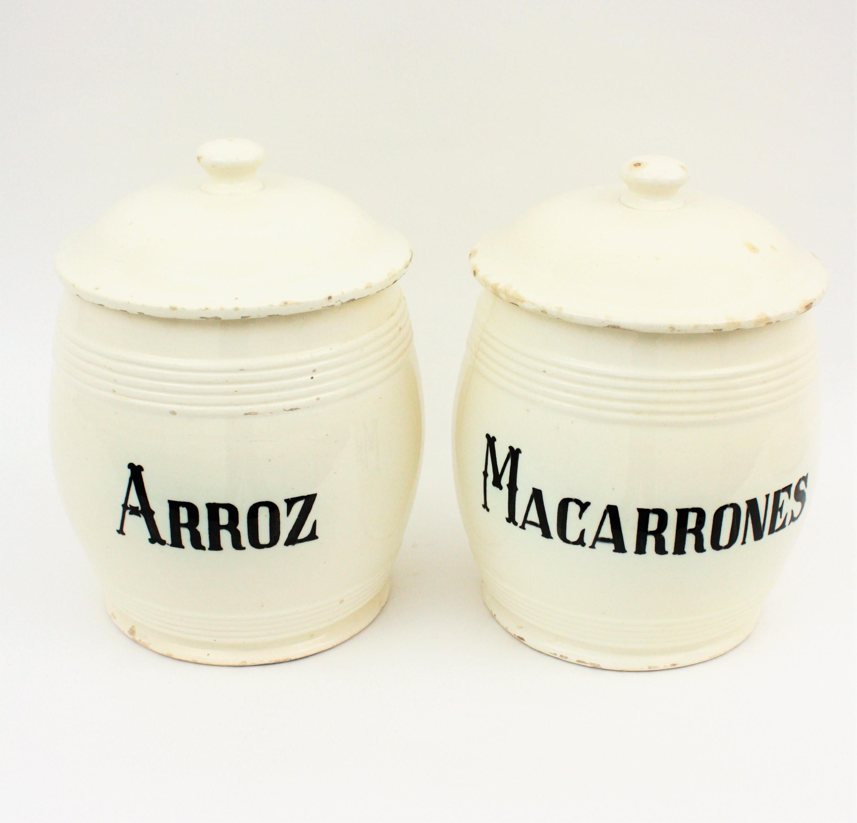 Spanish Glazed Ceramic Storage Jars / Kitchen Pottery Canisters 1