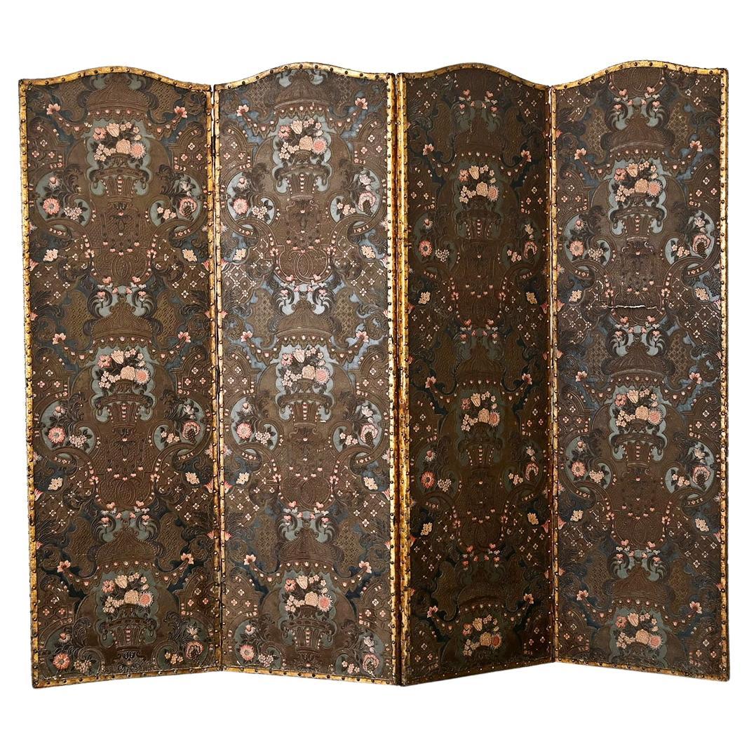 Spanish 19th Century Leather Folding Screen