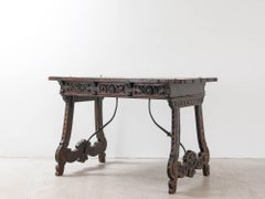 Spanish 19th Century Neo- Renaissance Carved Chestnut Table