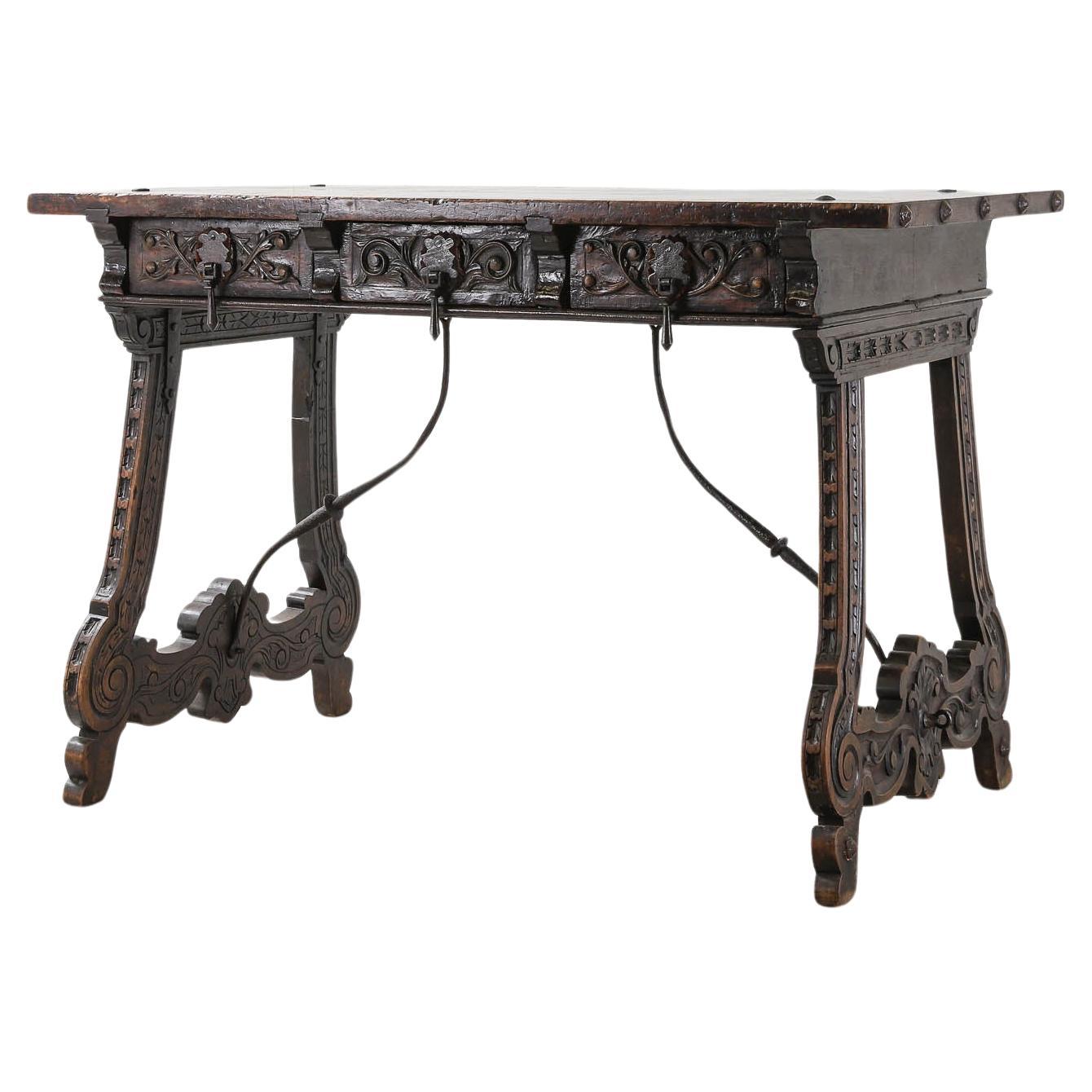 Spanish 19th Century Neo- Renaissance Carved Chestnut Table