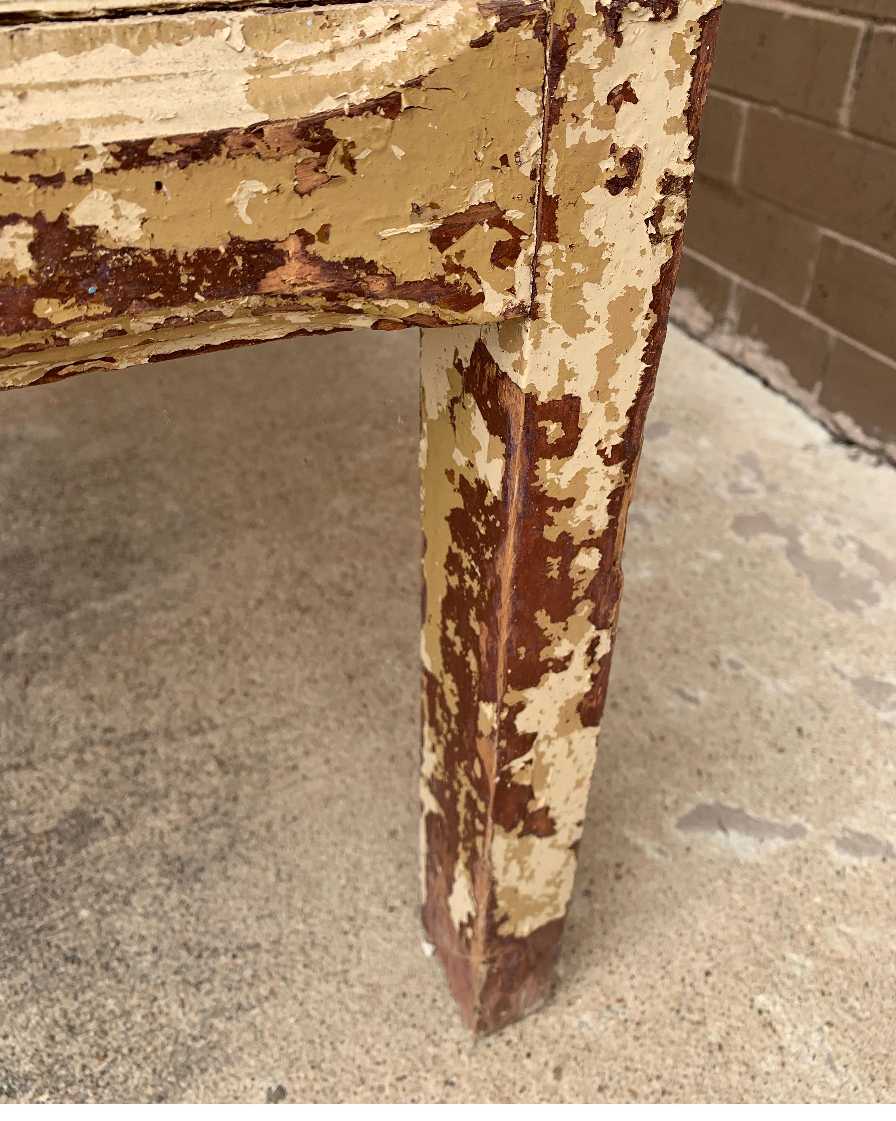 Spanish 19th Century Painted Bench with Dove-Tail and Tall Back For Sale 8