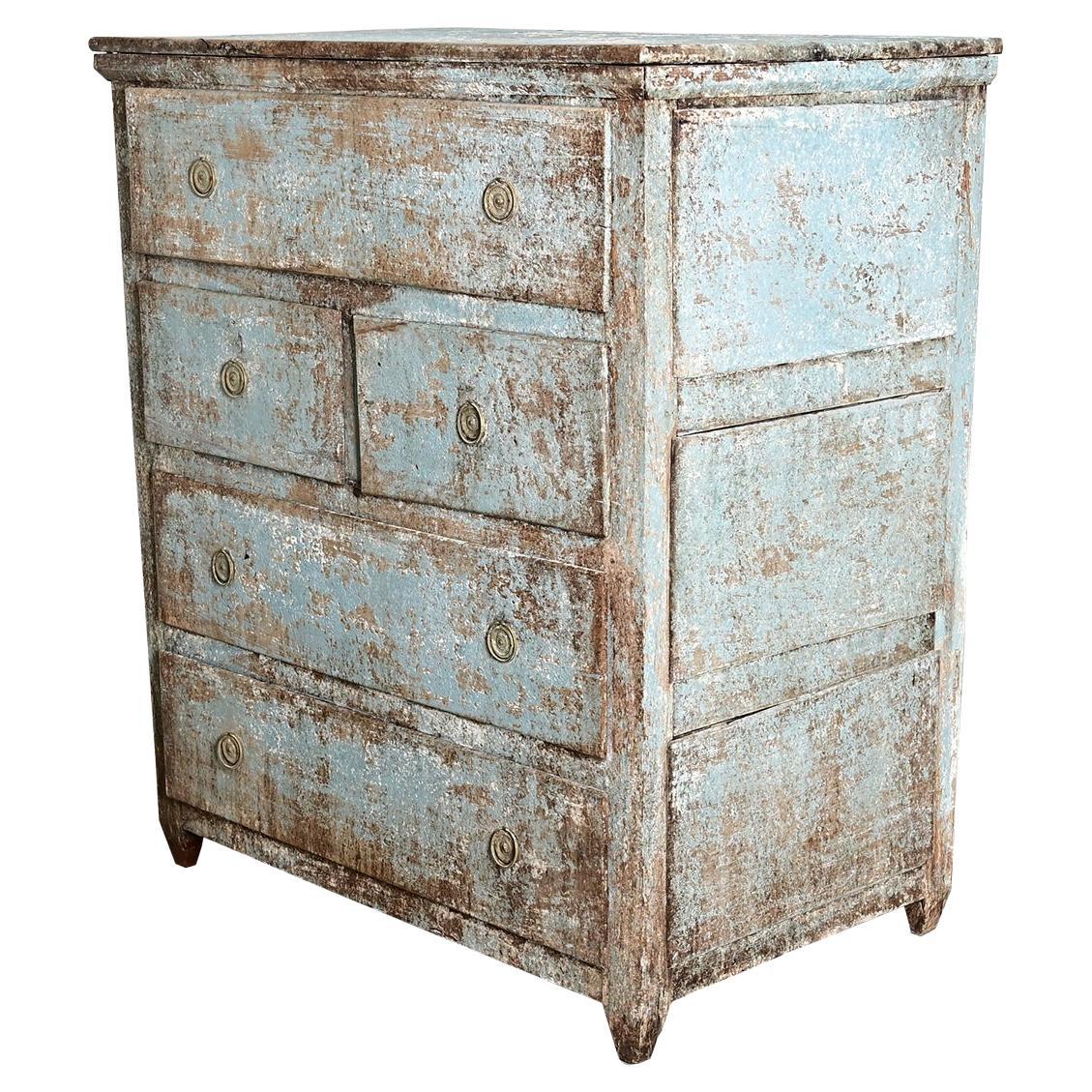 Spanish Colonial Chest of Drawers, Hand-Painted Walnut & Pine, 1800 For Sale
