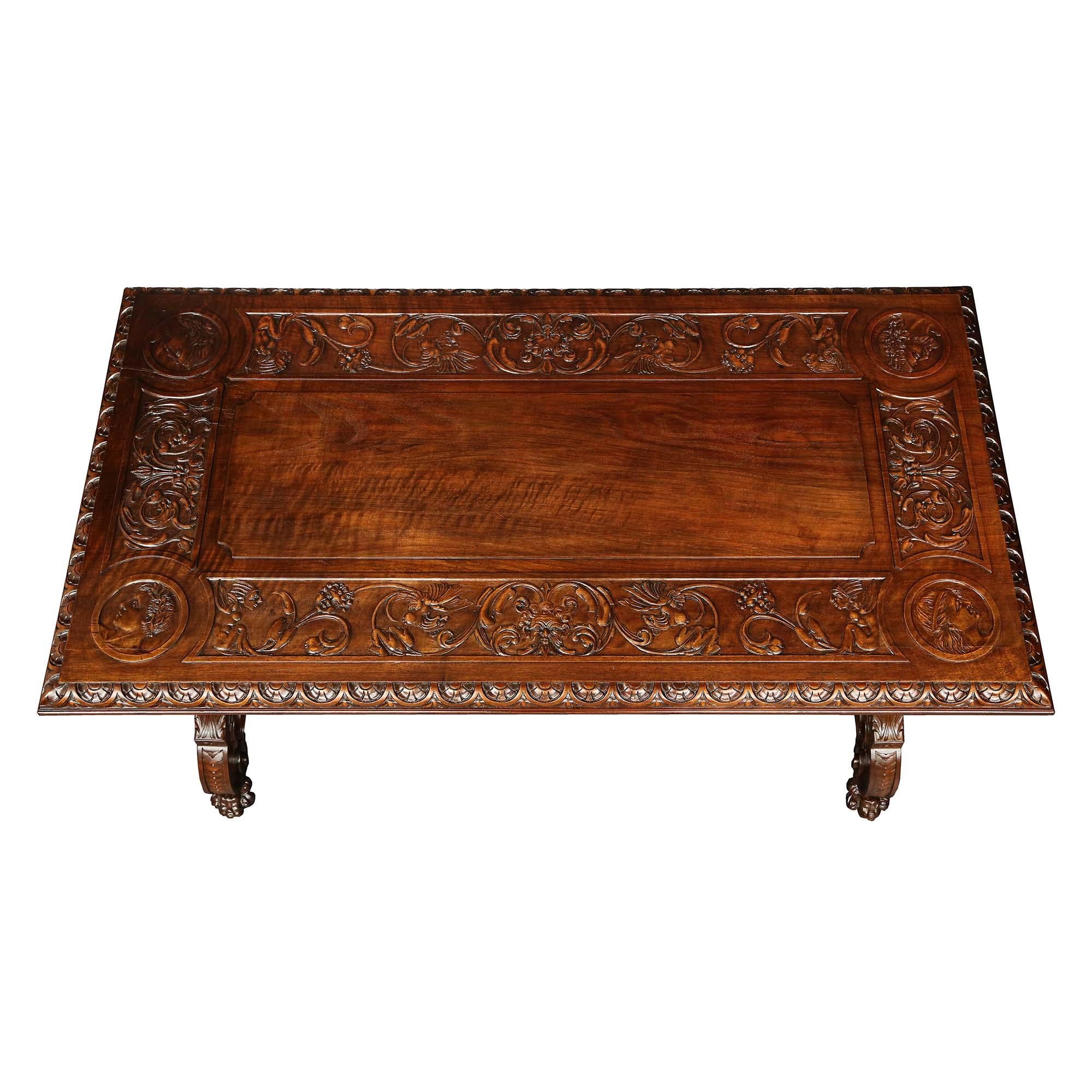 Spanish 19th Century Renaissance Style Walnut Trestle Table In Good Condition For Sale In West Palm Beach, FL