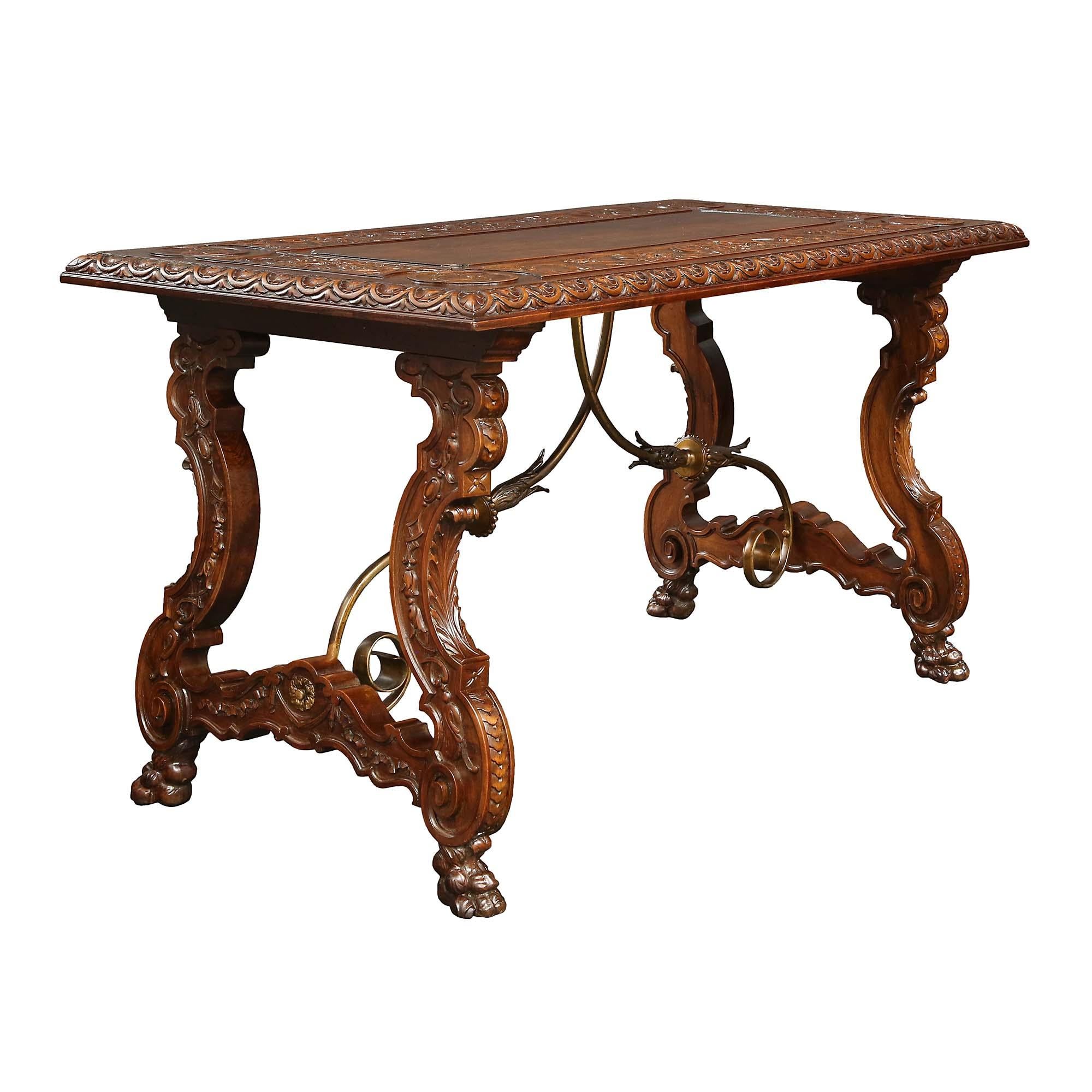 Spanish 19th Century Renaissance Style Walnut Trestle Table For Sale 1