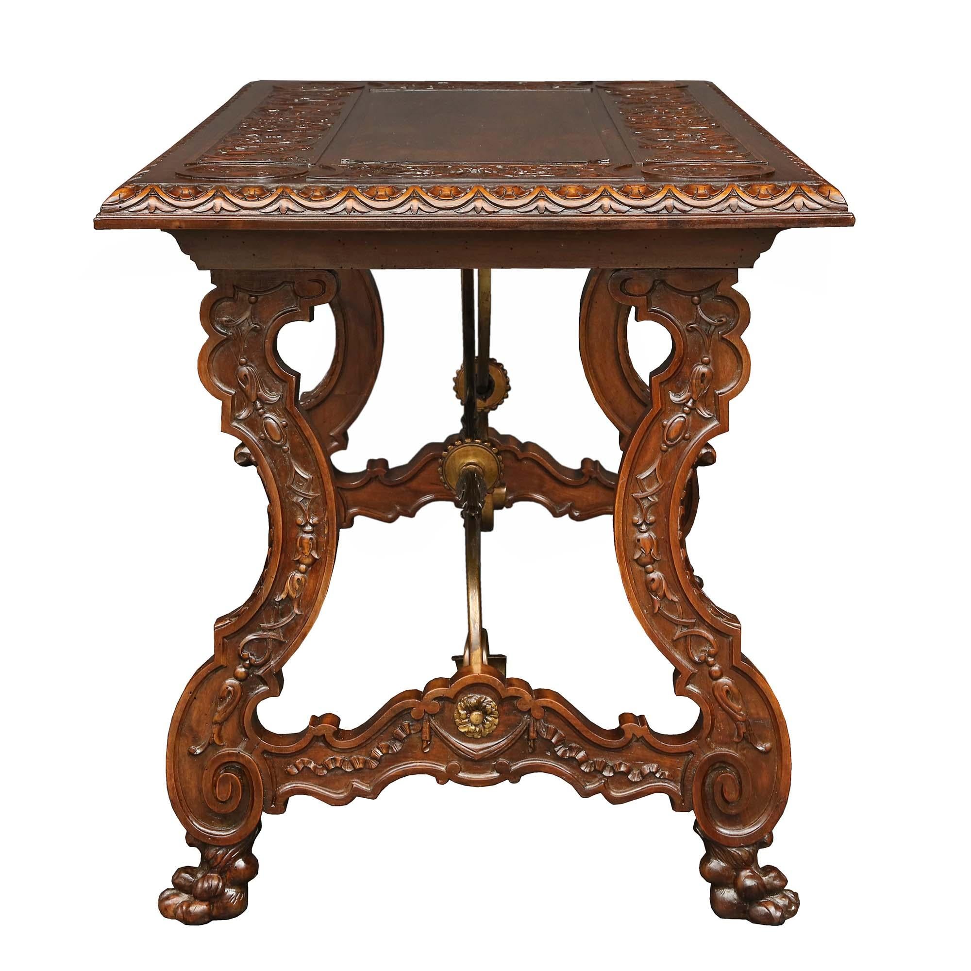 Spanish 19th Century Renaissance Style Walnut Trestle Table For Sale 2