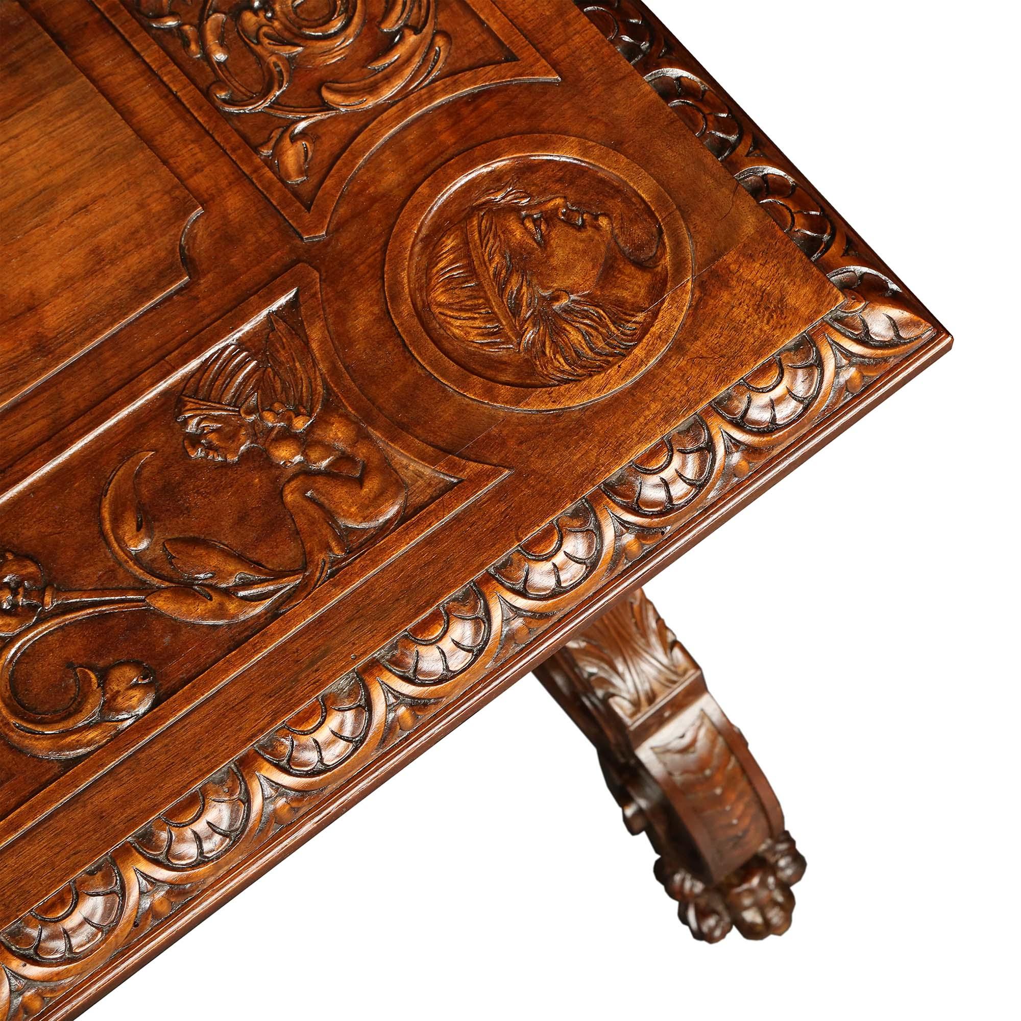 Spanish 19th Century Renaissance Style Walnut Trestle Table For Sale 3