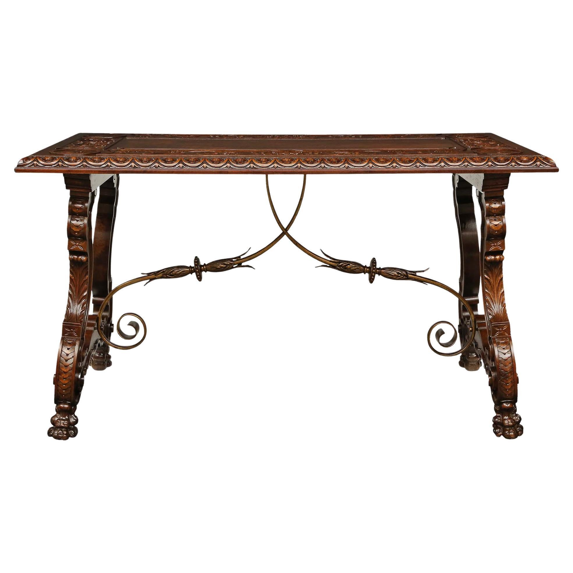 Spanish 19th Century Renaissance Style Walnut Trestle Table For Sale