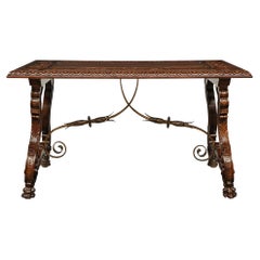 Antique Spanish 19th Century Renaissance Style Walnut Trestle Table